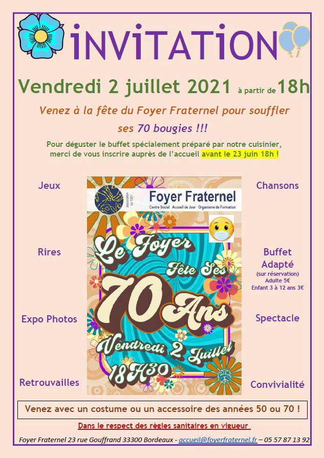 Flyer d'invitation à la Fête du Foyer Fraternel du 2 juillet 2021