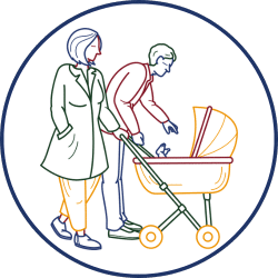 Illustration d'un couple poussant un landau. © Foyer Fraternel