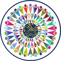 Illustration de l'équipe soudée à travers d'individus en plusieurs cercles autour du logo du Foyer Fraternel