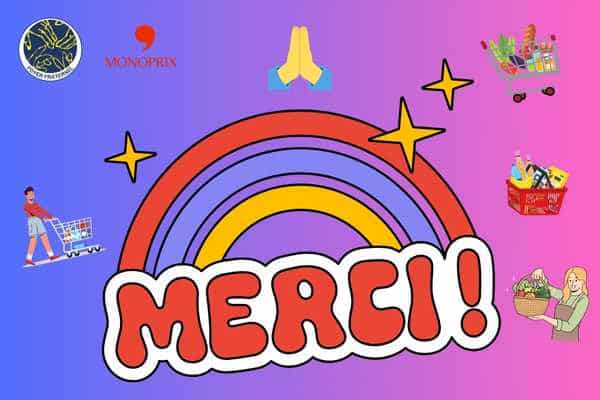 Visuel d'illustration de l'article illustrant un grand Merci ainsi que des images de collecte alimentaire