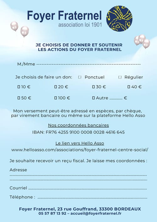 Formulaire de don pour le Foyer Fraternel